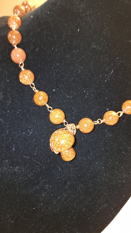 GoldStone Mushroom Necklace